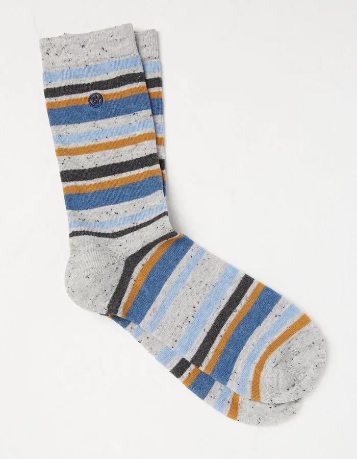 1 Pack Andrew Stripe Socks Light Grey Marl Men FatFace Socks and Underwear