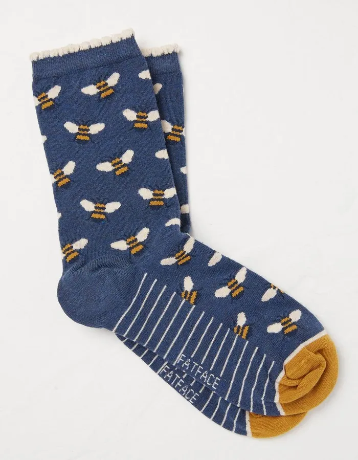 1 Pack Bee Stripe Socks Navy Women FatFace Socks Underwear and Tights