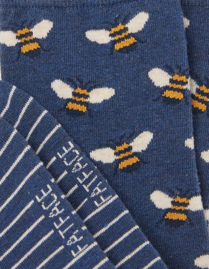 1 Pack Bee Stripe Socks Navy Women FatFace Socks Underwear and Tights