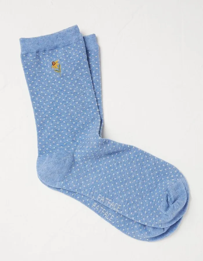 1 Pack Embroidered Sunflower Socks Light Blue Marl Women FatFace Socks Underwear and Tights