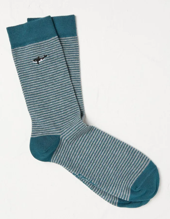 1 Pack Embroidered Whale Socks Teal Green Men FatFace Socks and Underwear
