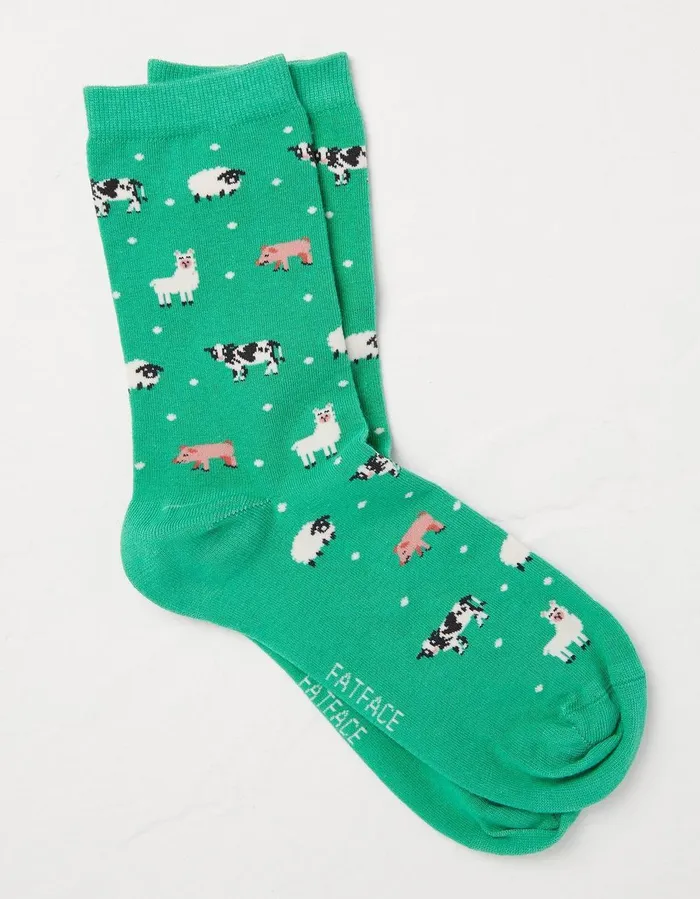 1 Pack Farm Animal Socks Emerald Green Women FatFace Socks Underwear and Tights