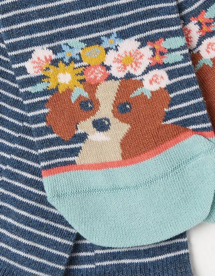 1 Pack Floral Dog Stripe Socks Navy Women FatFace Socks Underwear and Tights