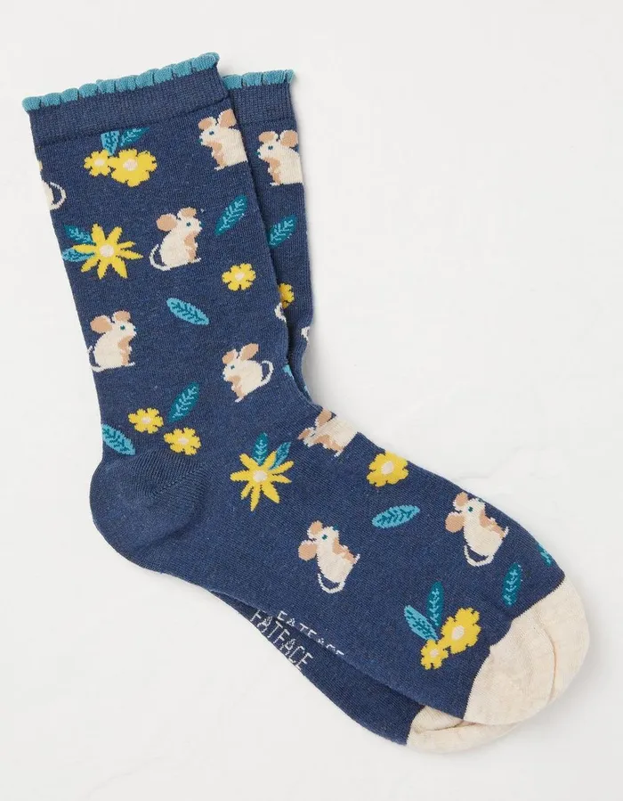 1 Pack Floral Mouse Socks Navy Women FatFace Socks Underwear and Tights