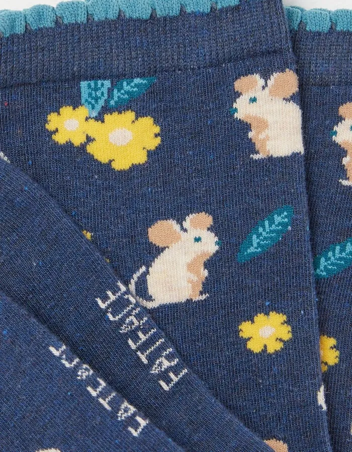 1 Pack Floral Mouse Socks Navy Women FatFace Socks Underwear and Tights