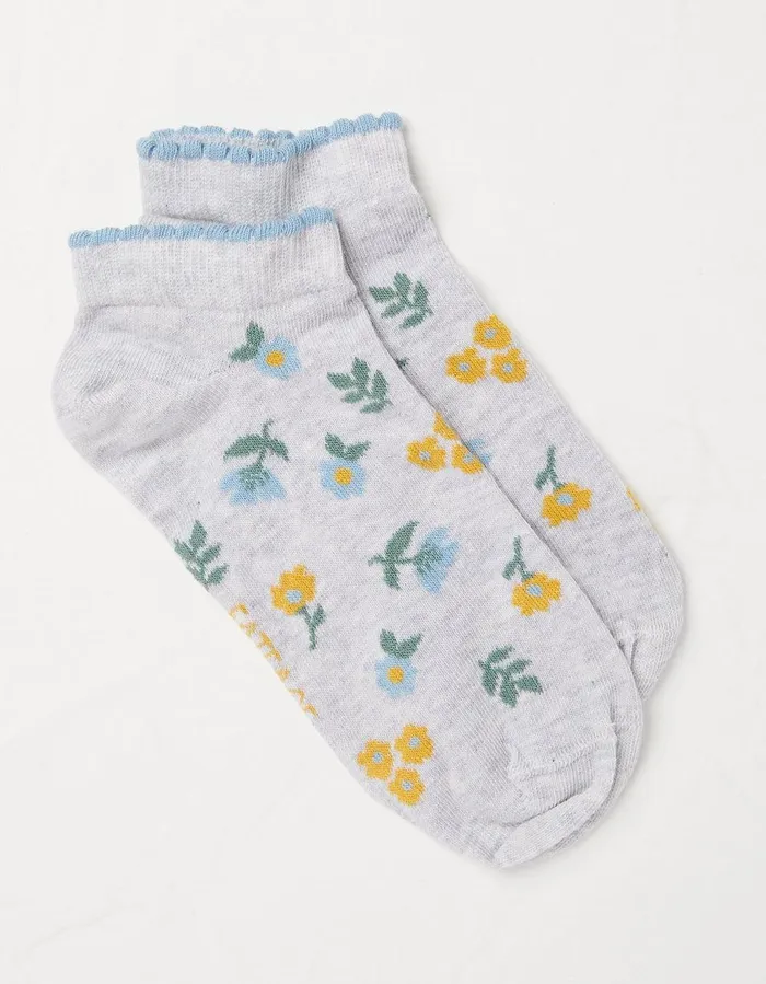 1 Pack Floral Trainer Socks Grey Marl Women FatFace Socks Underwear and Tights