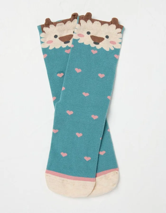 1 Pack Hedgehog Face Socks Green Haze Women FatFace Socks Underwear and Tights