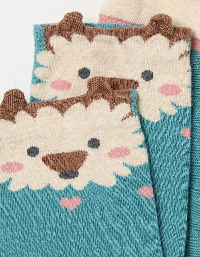 1 Pack Hedgehog Face Socks Green Haze Women FatFace Socks Underwear and Tights