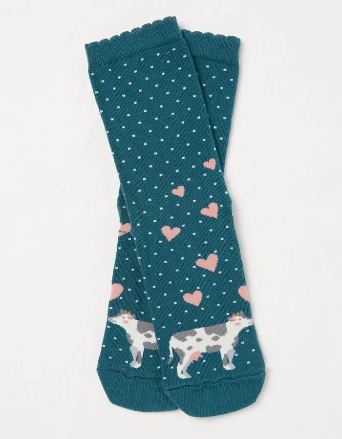 1 Pack Kissing Cows Socks Teal Green Women FatFace Socks Underwear and Tights