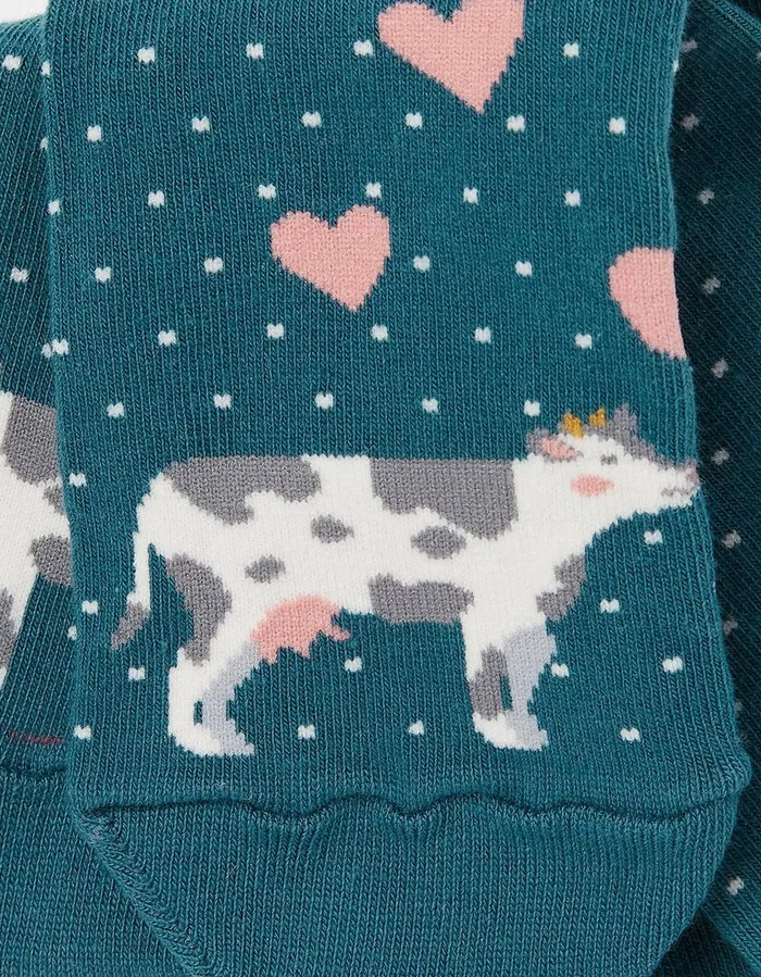 1 Pack Kissing Cows Socks Teal Green Women FatFace Socks Underwear and Tights