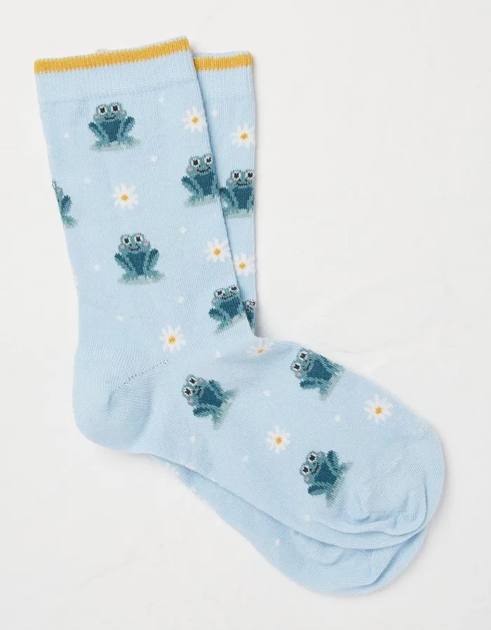 1 Pack Lily Pad Frog Socks Ice Blue Women FatFace Socks Underwear and Tights