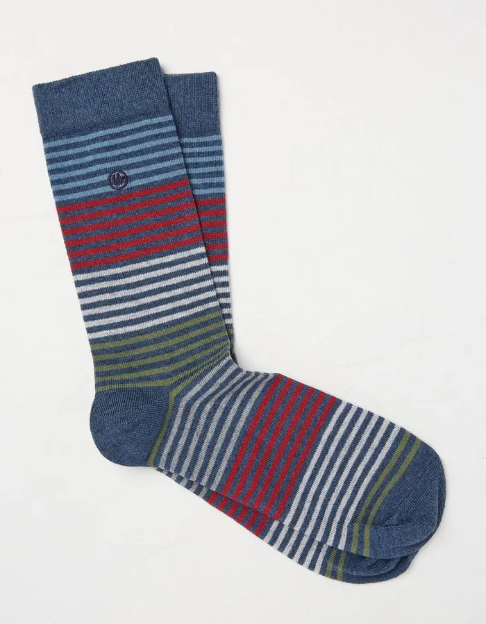 1 Pack Lucien Stripe Socks Blue Marl Men FatFace Socks and Underwear