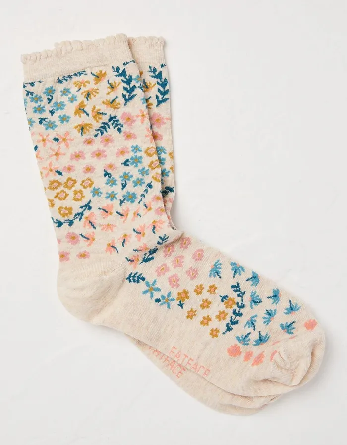1 Pack Meadow Floral Socks Oatmeal Women FatFace Socks Underwear and Tights