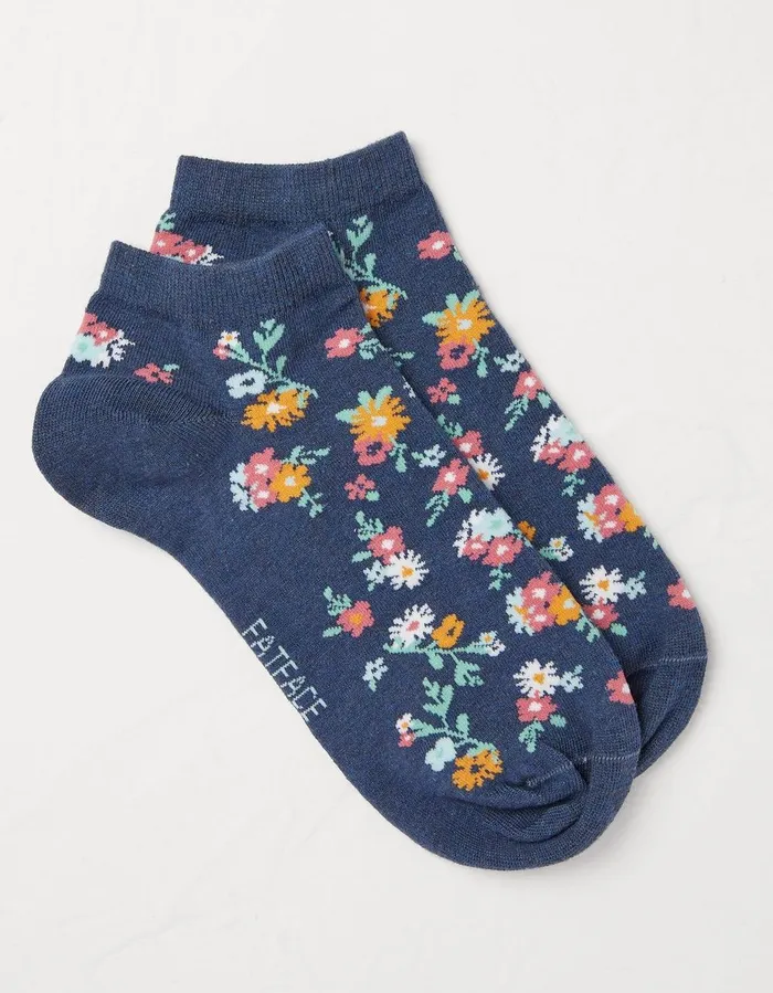 1 Pack Pop Floral Trainer Socks Navy Women FatFace Socks Underwear and Tights