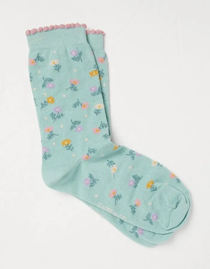 1 Pack Pretty Floral Socks Green Haze Women FatFace Socks Underwear and Tights