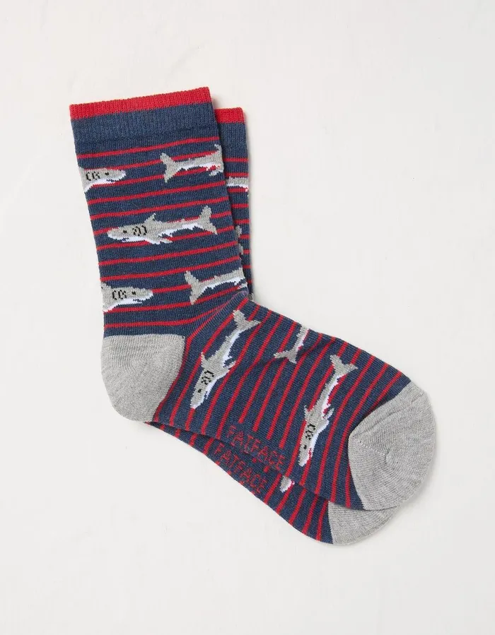 1 Pack Shark Socks Navy GirlsBoys FatFace Socks