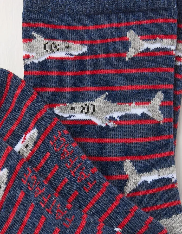 1 Pack Shark Socks Navy GirlsBoys FatFace Socks
