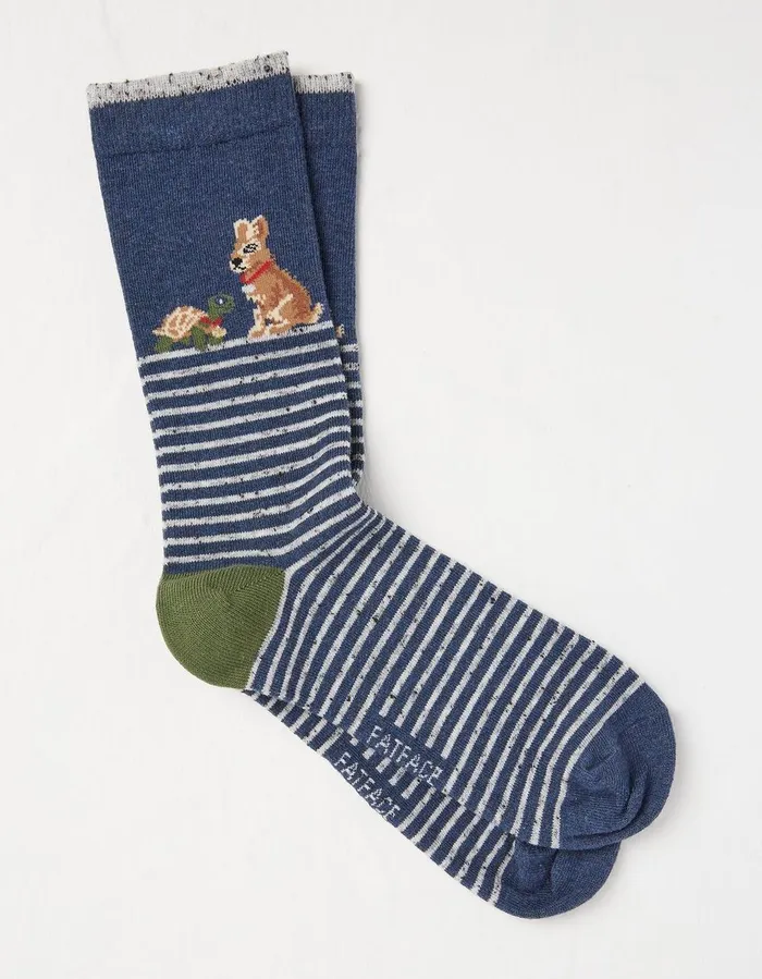 1 Pack Tortoise And Hare Socks Navy Men FatFace Socks and Underwear