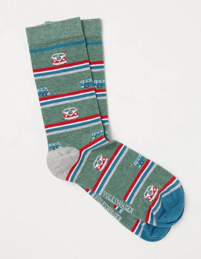 1 Pack VW Camper Stripe Socks Light Green Men FatFace Socks and Underwear