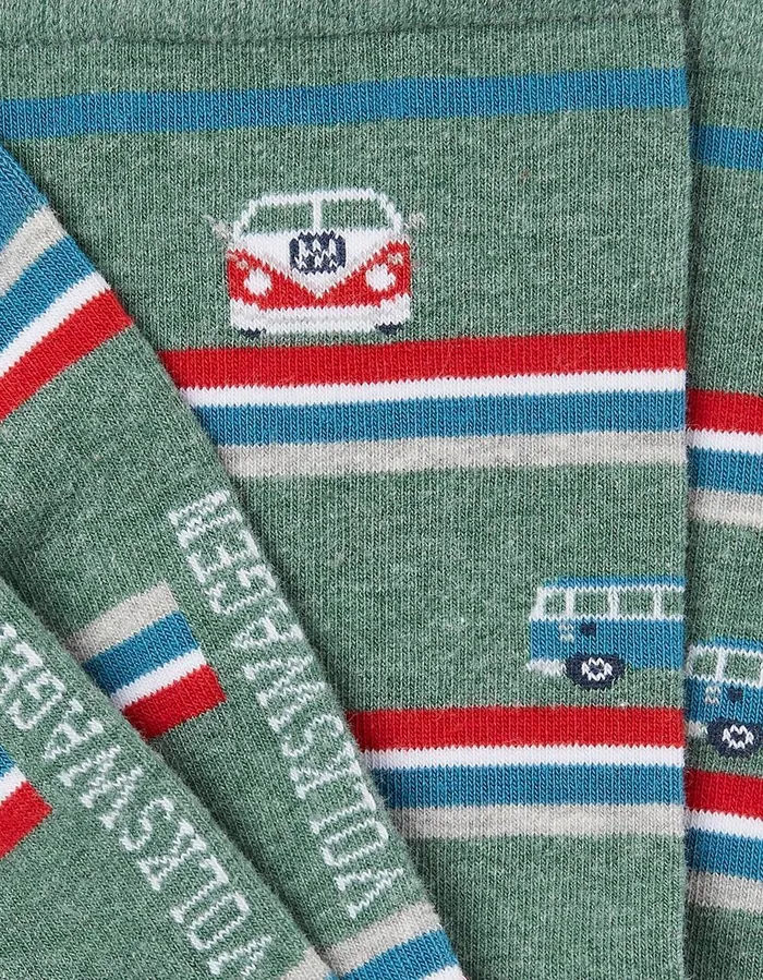 1 Pack VW Camper Stripe Socks Light Green Men FatFace Socks and Underwear