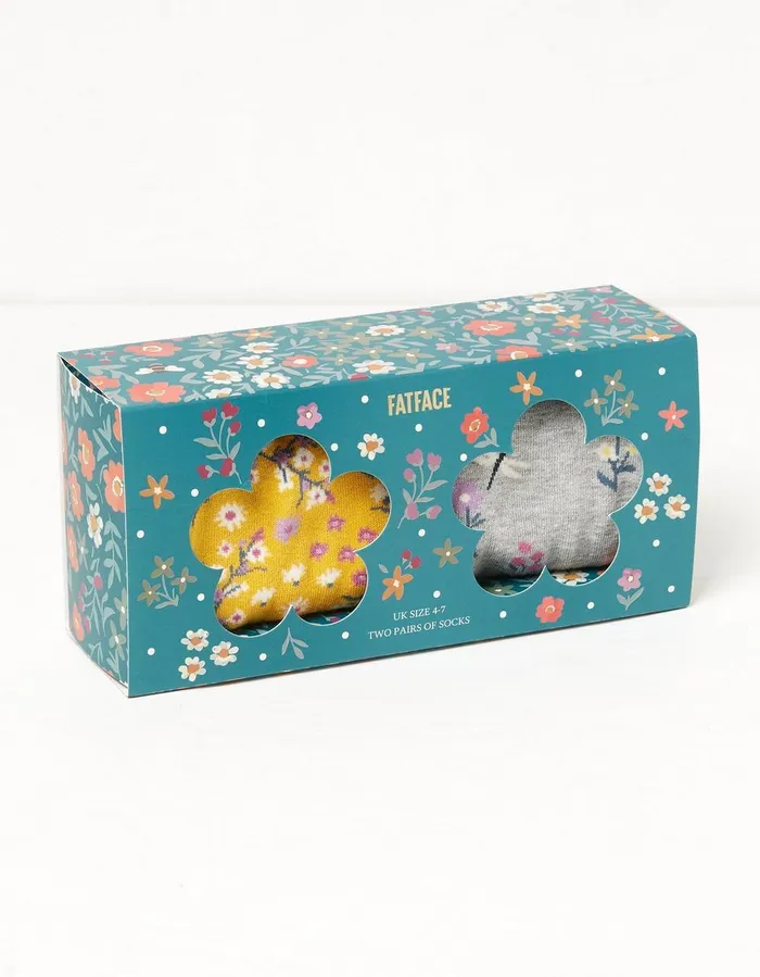 2 Pack Floral Socks In A Box Multi Women FatFace Socks Underwear and Tights