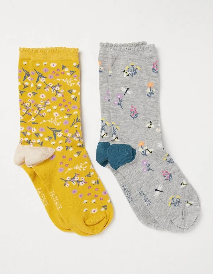 2 Pack Floral Socks In A Box Multi Women FatFace Socks Underwear and Tights