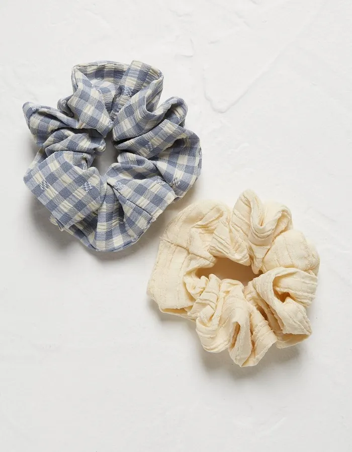 2 Pack Gingham Scrunchie Blue Women FatFace Hair Accessories