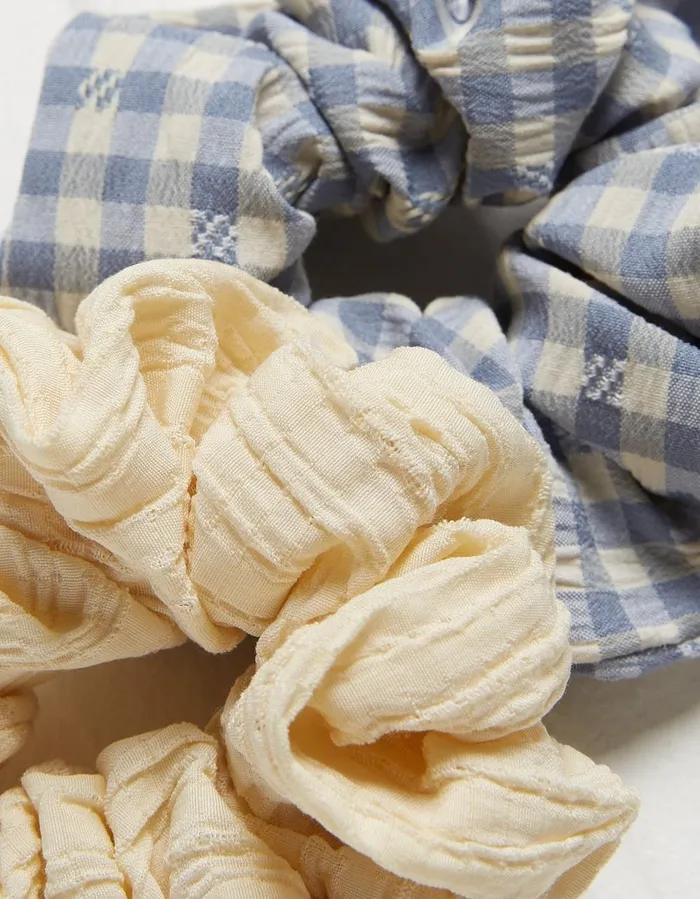2 Pack Gingham Scrunchie Blue Women FatFace Hair Accessories