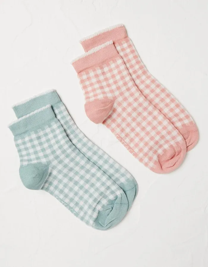 2 Pack Gingham Socks Multi Women FatFace Socks Underwear and Tights