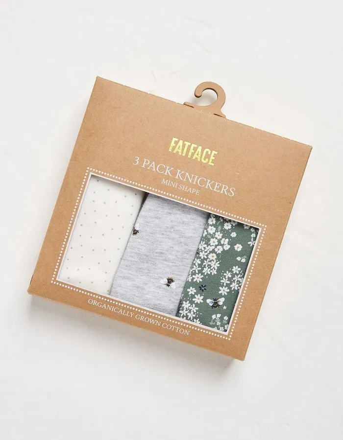 3 Pack Bee Mini Knickers Multi Women FatFace Socks Underwear and Tights