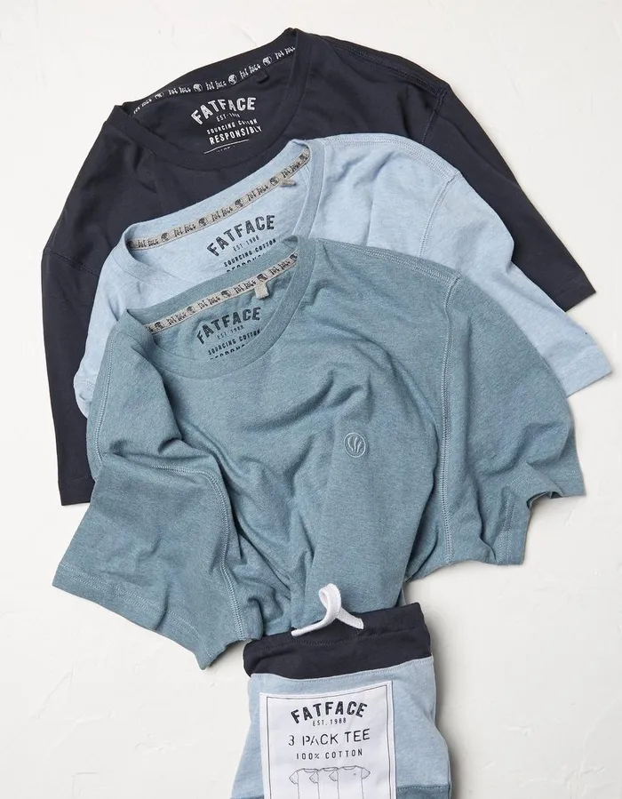 3 Pack Cotton TShirts Blue Men FatFace TShirts