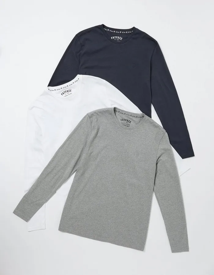 3 Pack Long Sleeve TShirts Navy Men FatFace Nightwear and Pyjamas