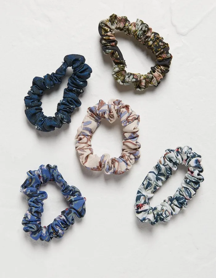 5 Pack Elsewhere Print Scrunchies Navy Women FatFace Hair Accessories