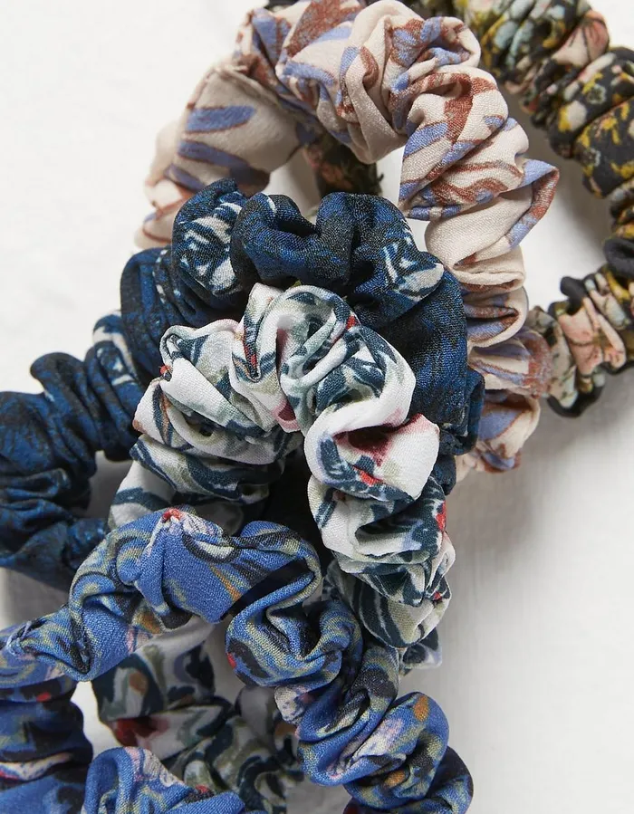 5 Pack Elsewhere Print Scrunchies Navy Women FatFace Hair Accessories