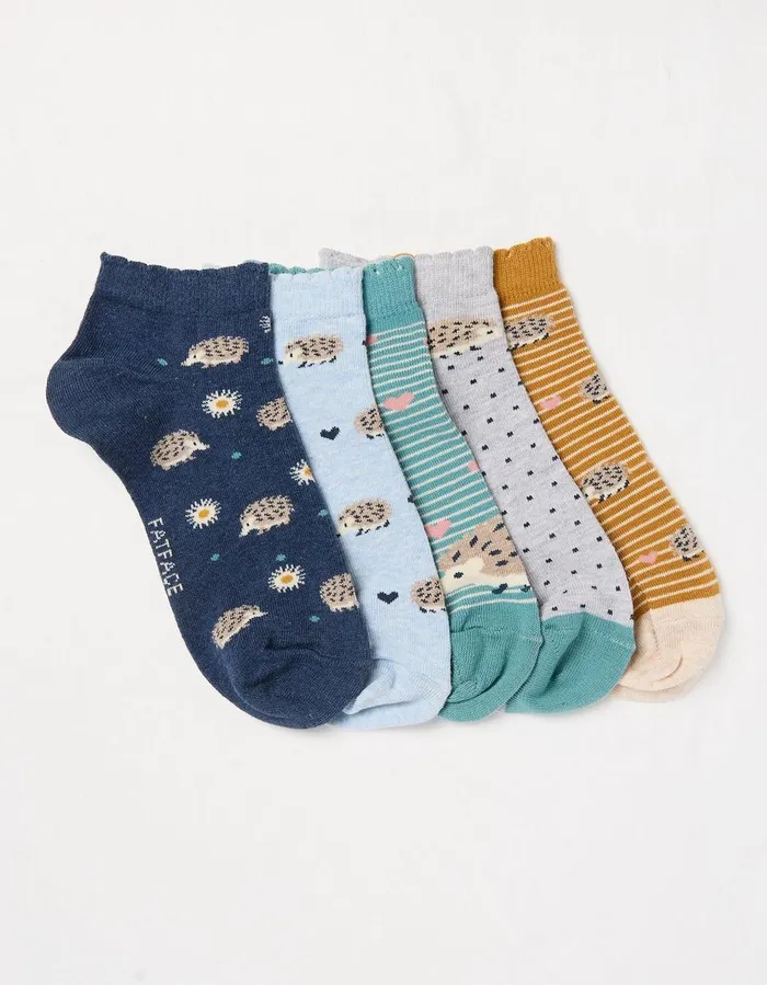 5 Pack Hedgehog Trainer Socks Multi Women FatFace Socks Underwear and Tights