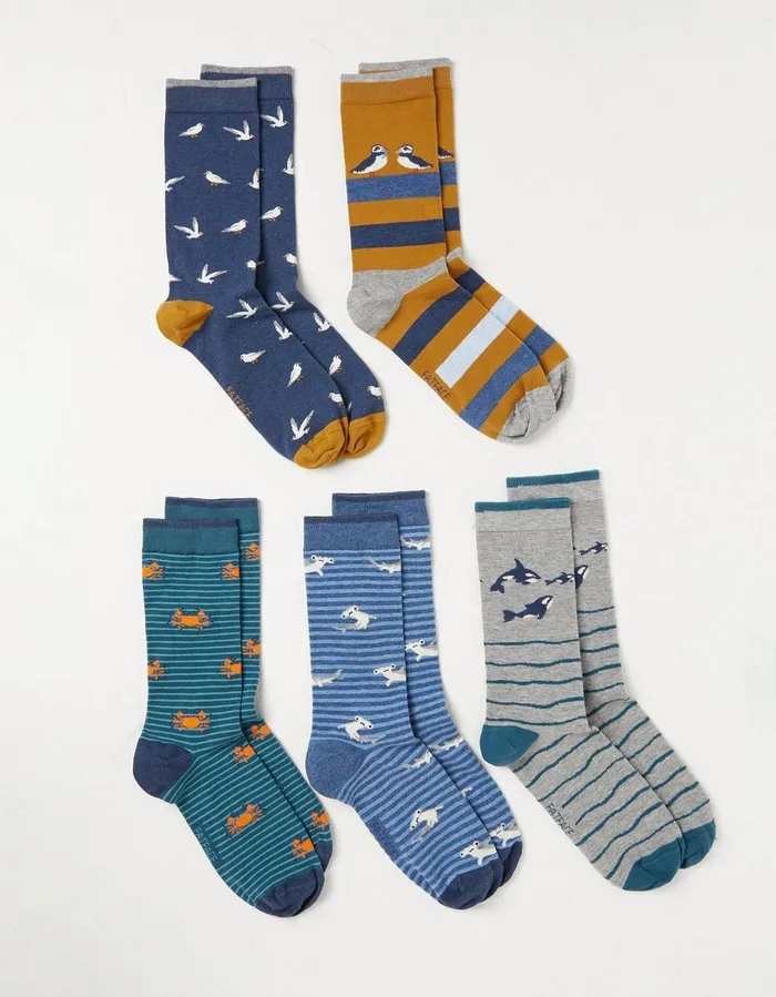 5 Pack Sea Animals Socks Multi Men FatFace Socks and Underwear