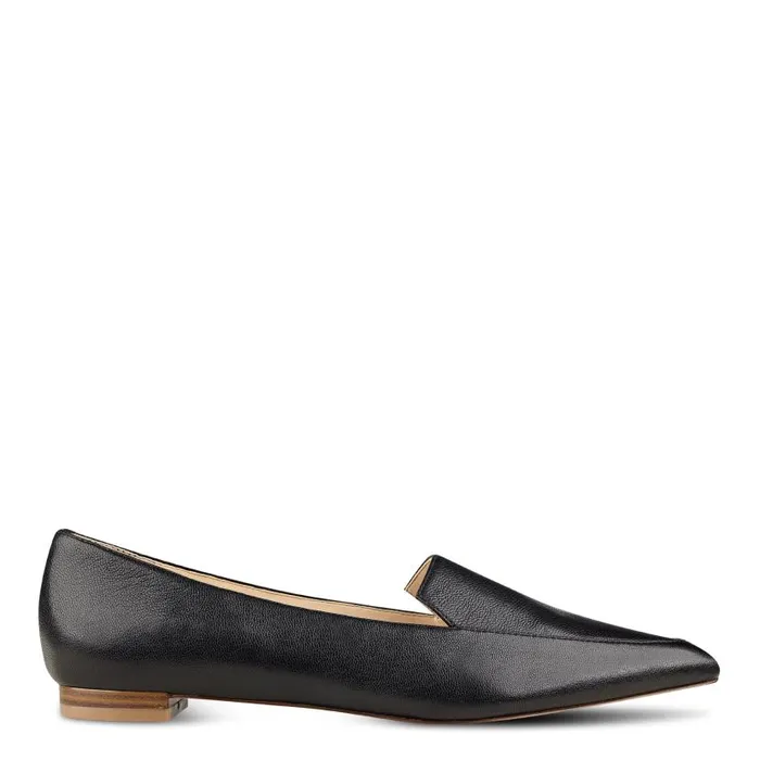 Abay Smoking Flats Black Leather Women Nine West Flats and Loafers