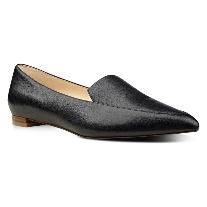 Abay Smoking Flats Black Leather Women Nine West Flats and Loafers