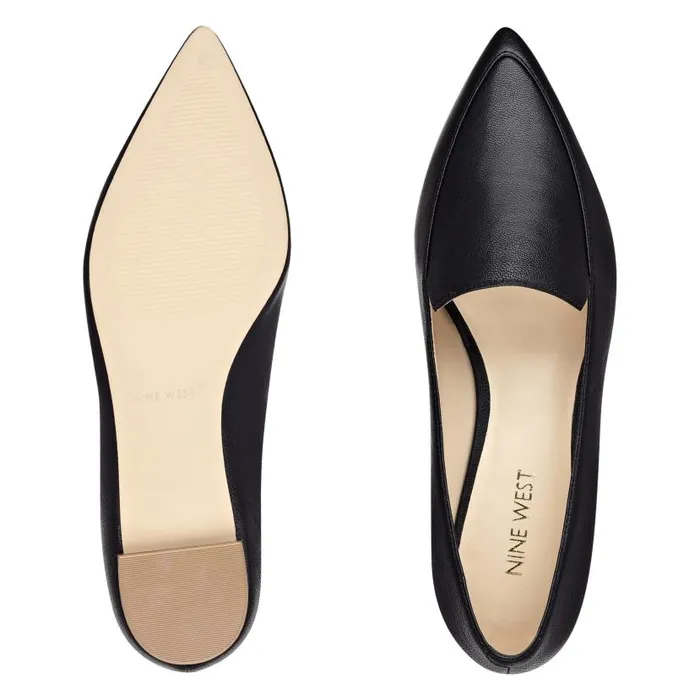 Abay Smoking Flats Black Leather Women Nine West Flats and Loafers