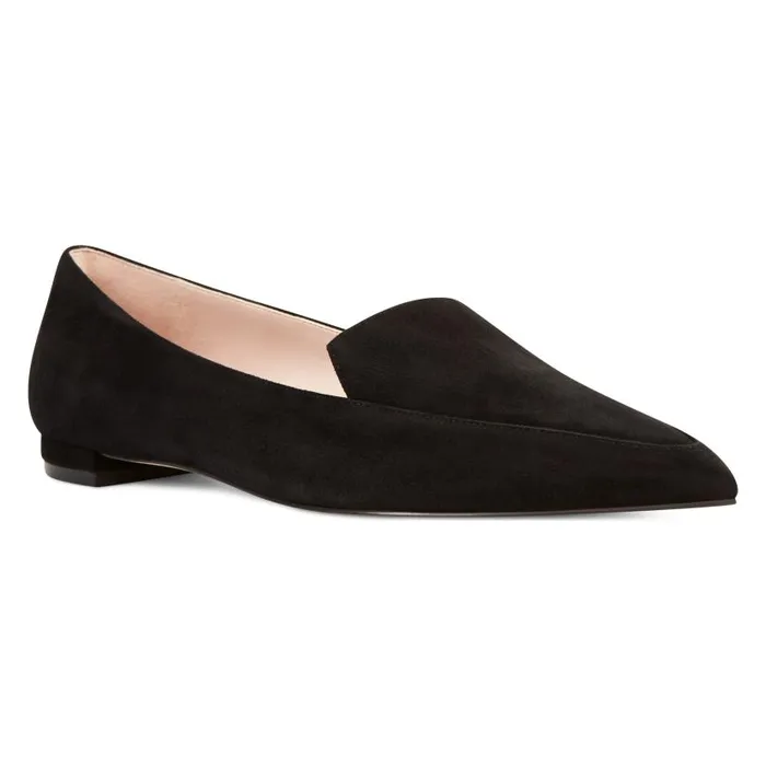 Abay Smoking Flats Black Suede Women Nine West Flats and Loafers