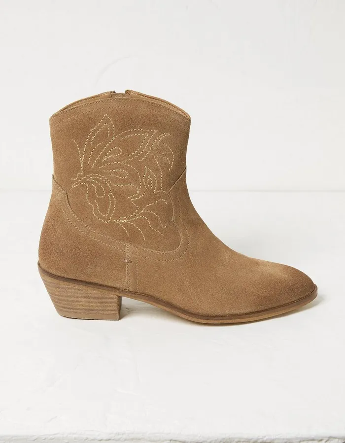 Abilene Western Ankle Embroidered Boot Tan Women FatFace Boots
