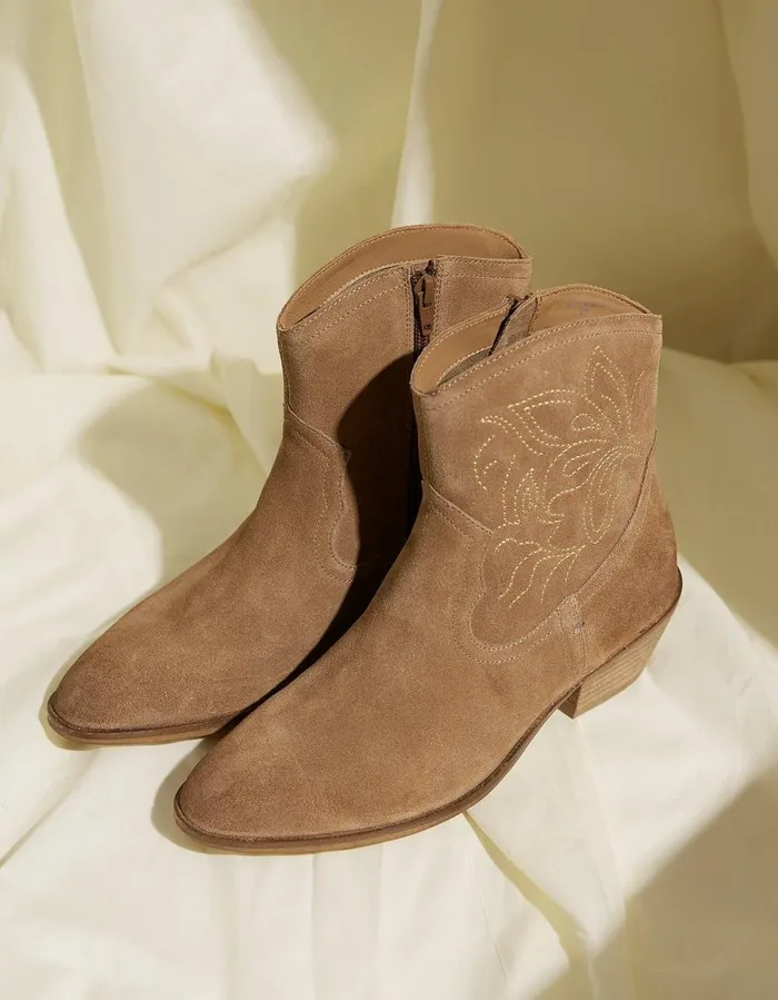 Abilene Western Ankle Embroidered Boot Tan Women FatFace Boots