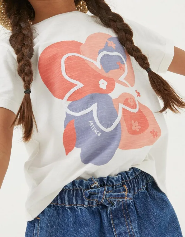 Abstract Floral Jersey T Shirt Natural White Girls FatFace Tops and TShirts