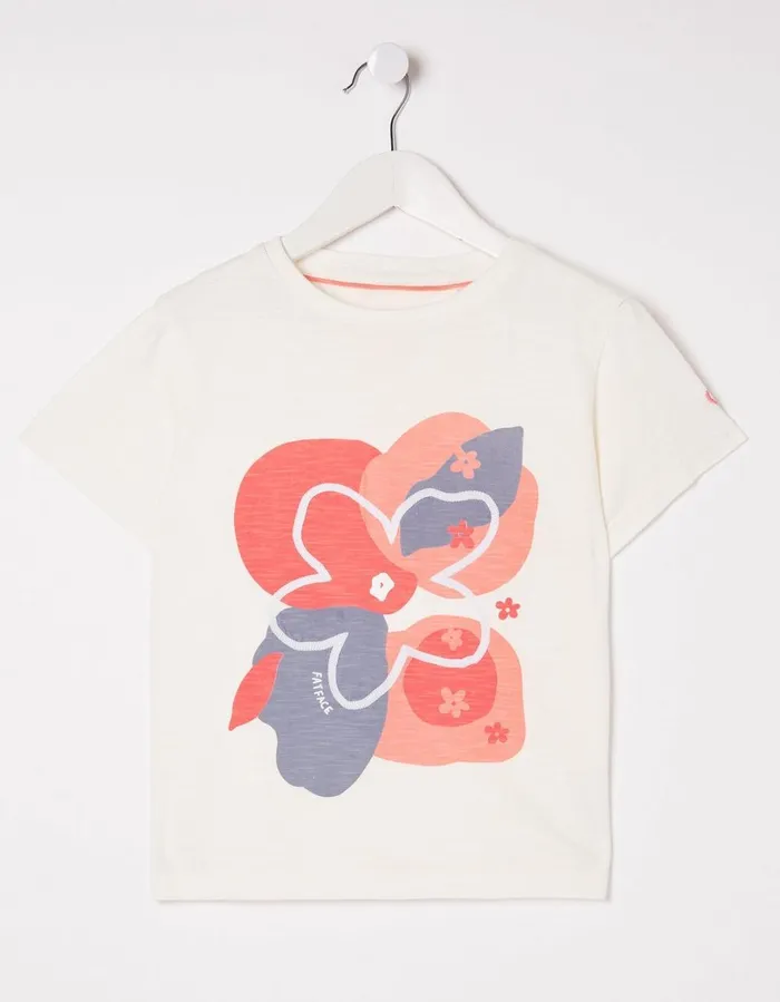 Abstract Floral Jersey T Shirt Natural White Girls FatFace Tops and TShirts