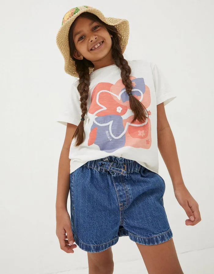 Abstract Floral Jersey T Shirt Natural White Girls FatFace Tops and TShirts