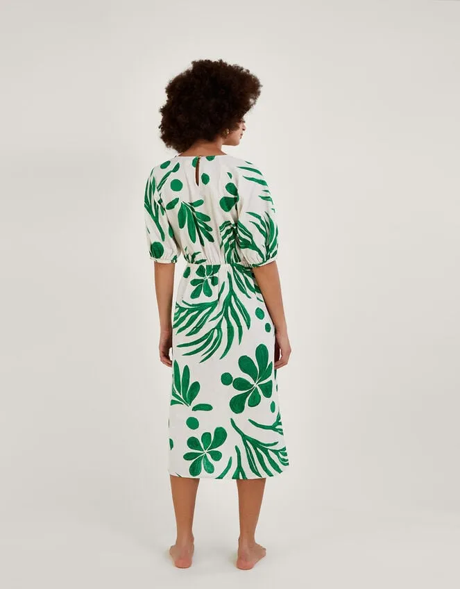 Abstract Palm Print Tie Front Midi Dress Green Women Monsoon Dresses
