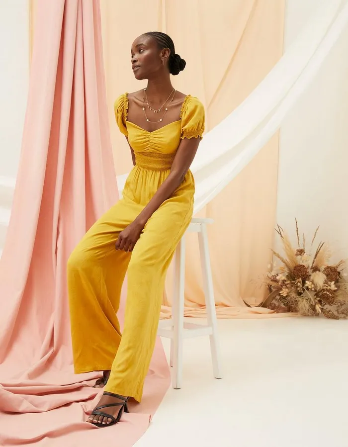 Acacia Jumpsuit Golden Yellow Women FatFace Jumpsuits and Playsuits
