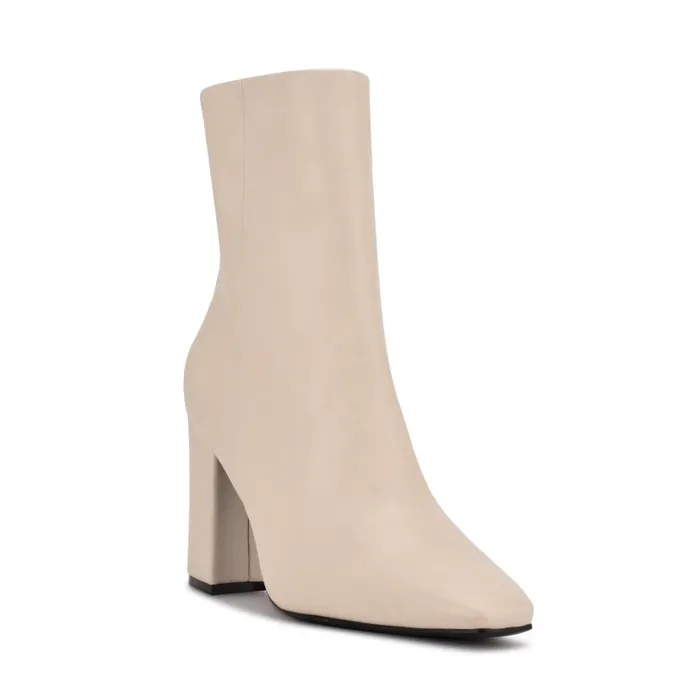 Adea Heeled Booties Chic Cream Leather Women Nine West Boots and Booties