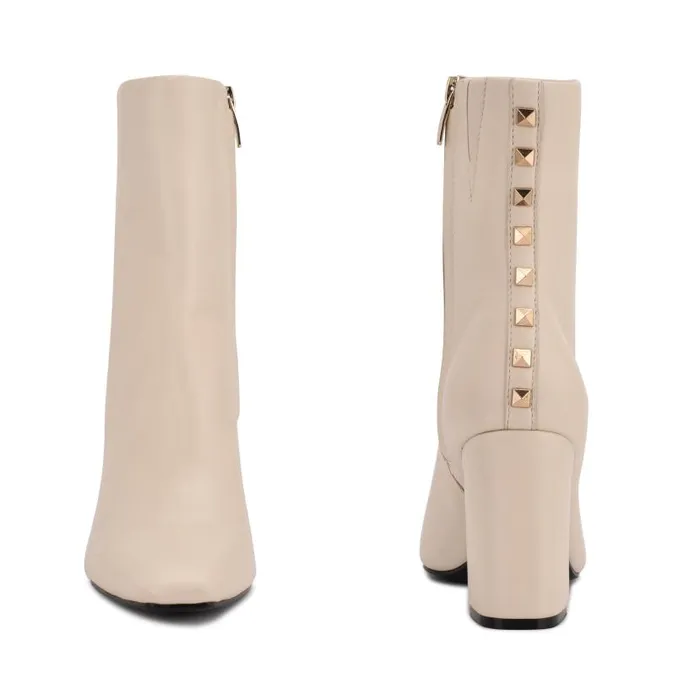 Adea Heeled Booties Chic Cream Leather Women Nine West Boots and Booties