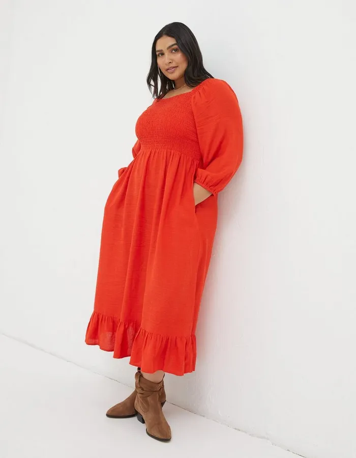 Adele Shirred Midi Dress Black Women FatFace Dresses